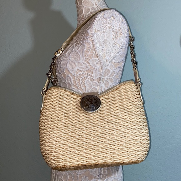Brighton Handbags - EUC Brighton Jute Straw Leather Trim chain Shoulder Bag